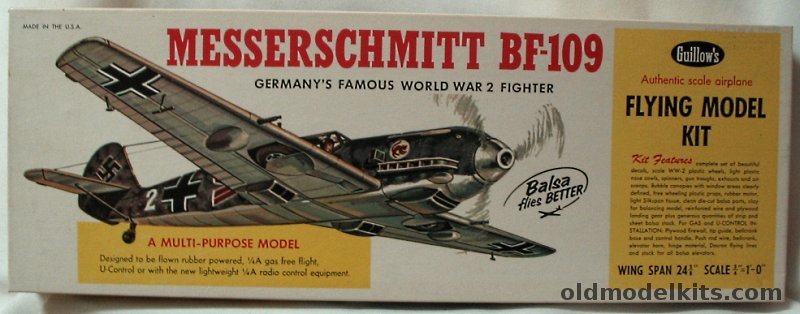 Guillows 1/16 Messerschmitt Bf-109 - 24 inch Wingspan for Free Flight or R/C, 401 plastic model kit